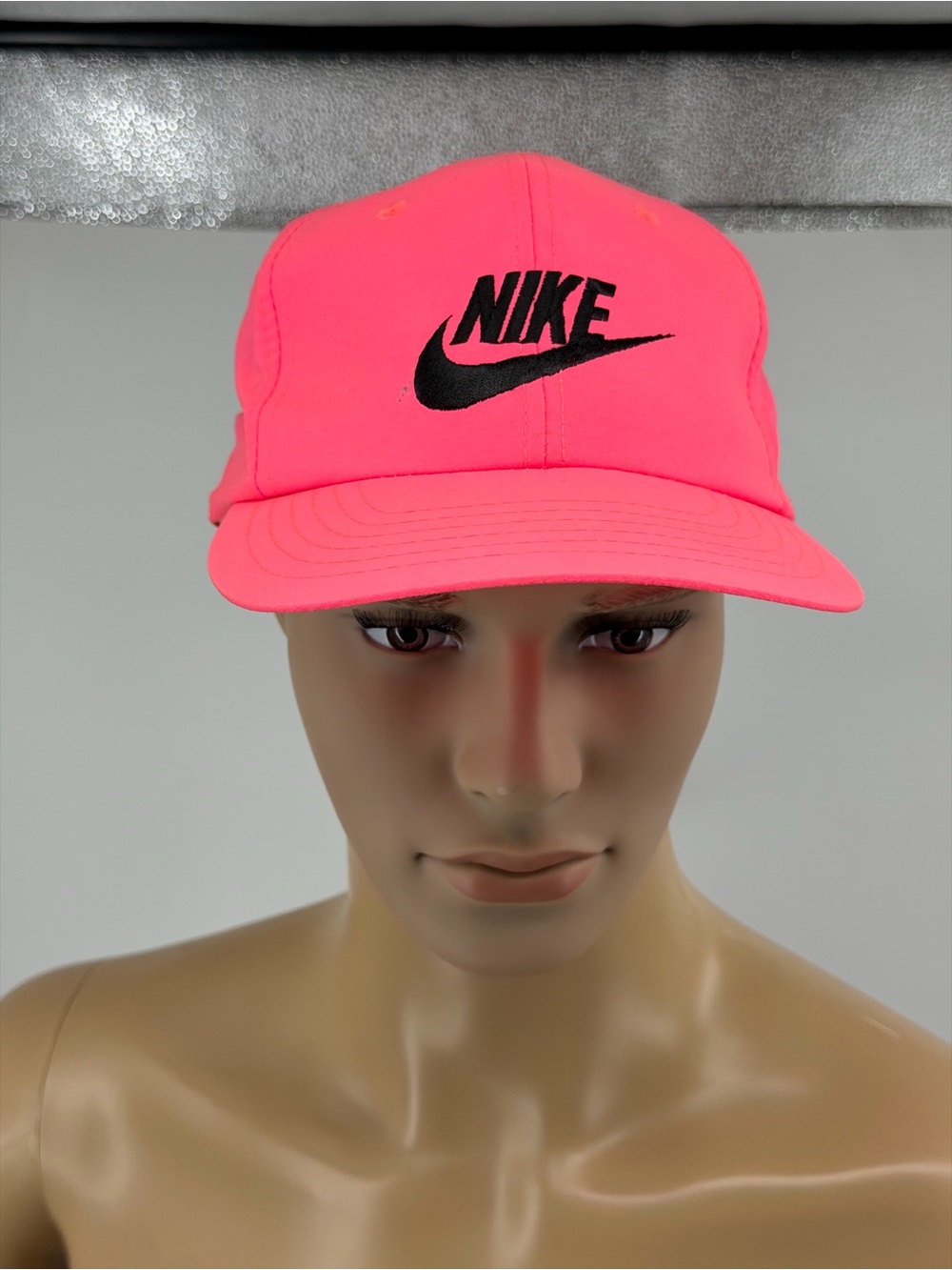 Vintage 90s Nike Neon Coral Nylon Snapback Embroidered Swoosh hat cap rare